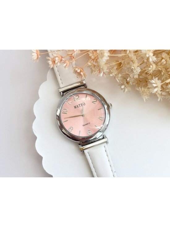 Mateo White Faux Leather Round Quartz Analog Wristwarch  - 38mm - WORKS! main image 9